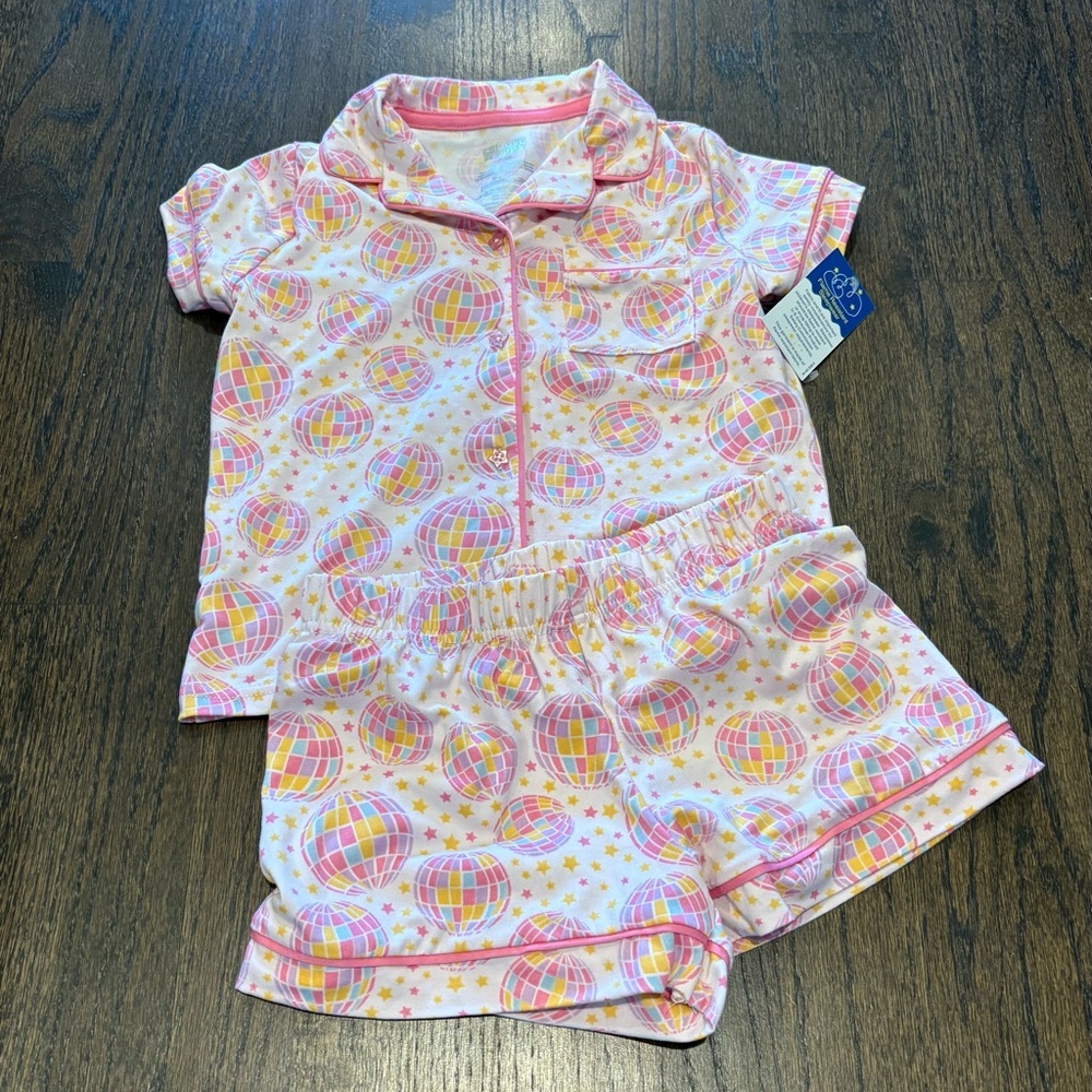 Girls Disco Ball Theme Pajama Set Pink Size 5/6